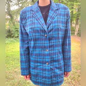 Vintage 90s Unisex Eddie Bauer Casual Blue Plaid Poplin Blazer/ Mens M